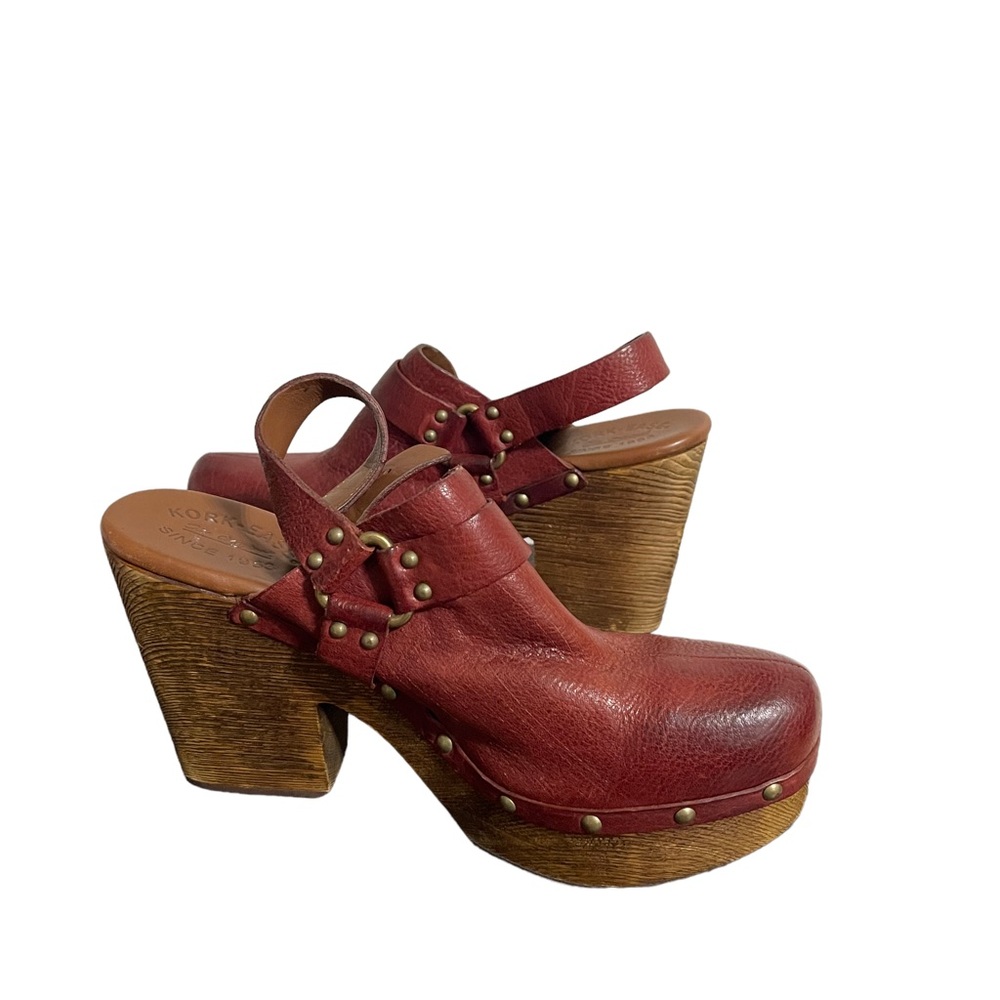 Kork-Ease Leather Sling Back Clog Wood Platform Size 10
